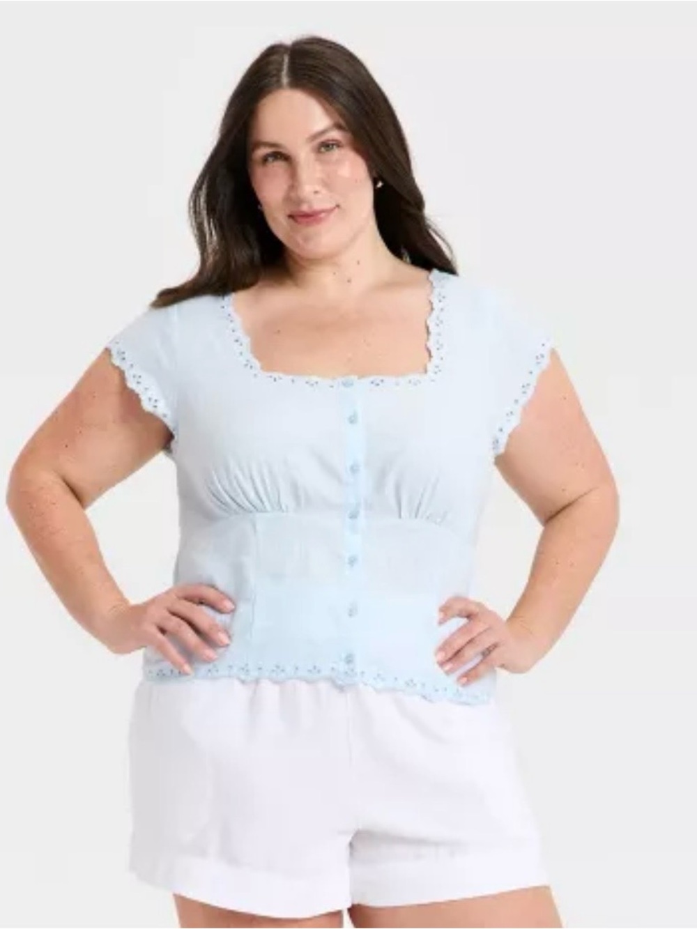 A New Day Baby Blue Scalloped-Hem Top Size XXL NWT Linen Blend